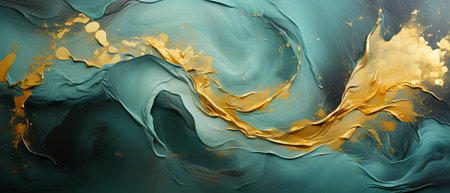 Marbled blue and gold abstract background. Liquid marble ink pattern.の素材