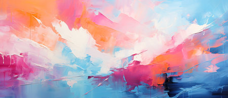 abstract oil painting background in blue, pink, orange and yellow colorsの素材