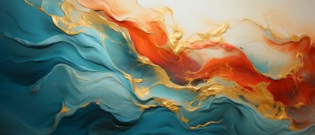abstract background with gold, blue and orange paint splashes.の素材