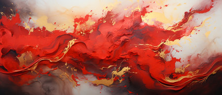 Fluid art. Abstract illustration - stain, splashes, smearing the dye. Liquid acrylic paint on canvas. Pigment water background.の素材