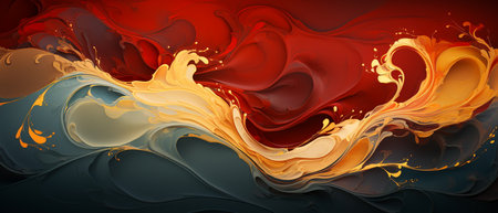 Abstract background of acrylic paints in red and yellow colors. Vector illustrationの素材