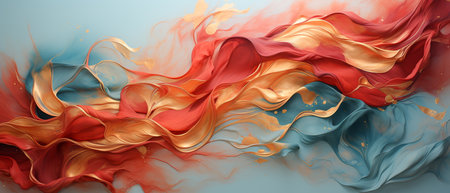 3d rendering, abstract background with red and blue flowing fabric.の素材