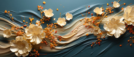 3d render, abstract background with flowers and waves. Floral designの素材