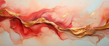 Abstract background with red and gold paint splashes. 3d renderingの素材