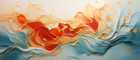 3d render, abstract background with gold, blue and orange paintの素材