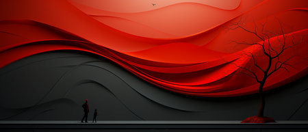 Abstract red and black wavy background. Vector illustration for your designの素材