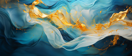 Abstract background with golden and blue paint splashes. 3d renderingの素材