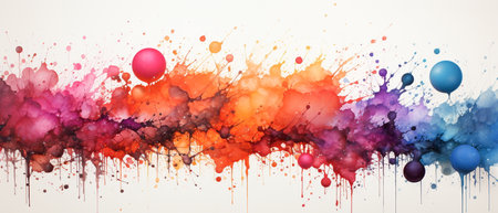 Colorful watercolor paint splashes on white background with copy spaceの素材