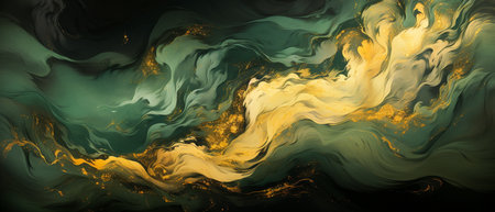 Abstract background of acrylic paints in yellow, green and black colors.の素材