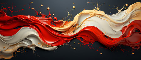 3d render, abstract liquid background with red, orange and yellow paint splashesの素材