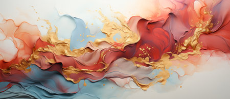 Abstract background with red, orange, yellow and blue paint splashes.の素材