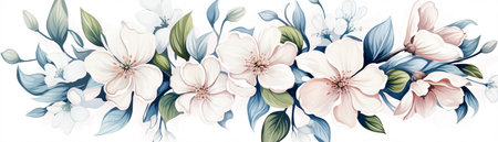Beautiful vector floral background with flowers and leaves. Hand drawn illustration.の素材