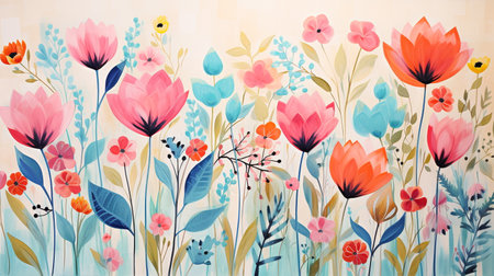 Beautiful spring flowers. Vintage floral background. Hand drawn vector illustration.の素材