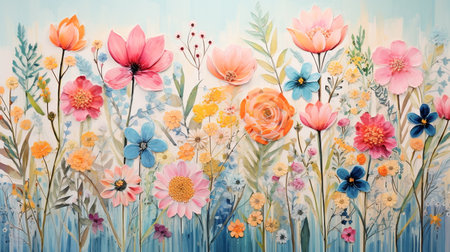 Beautiful floral background. Watercolor painting. Colorful flowers.の素材