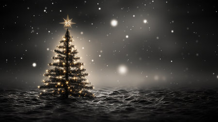 Christmas tree in the sea with snowflakes. 3D renderingの素材