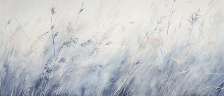 Beautiful dry grasses on a background of blue sky. Panoramic image.の素材