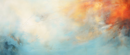 Abstract background with blue, orange and yellow watercolor stains. Texture of watercolor.の素材
