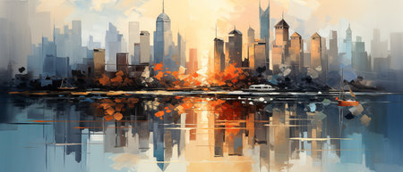 Shanghai Skyline with Buildings and Reflections. Vector illustrationの素材