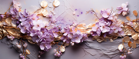 Creative layout made of flowers on color background, top view. Banner designの素材