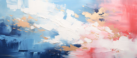 abstract painting - blue, red and yellow paint strokes on canvasの素材
