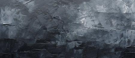 Texture of black concrete wall with cracks and scratches. Abstract background for design.の素材