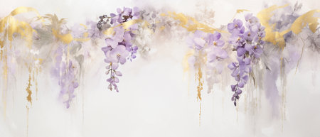 Greeting card with wisteria flowers in watercolor styleの素材