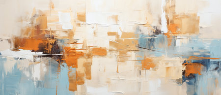 abstract oil painting on canvas with blue, orange and brown colorsの素材