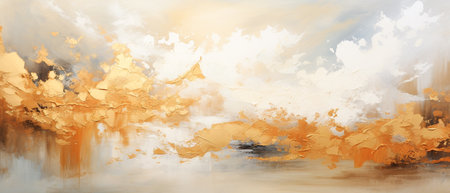 Autumn landscape with yellow leaves on the water. Digital painting.の素材