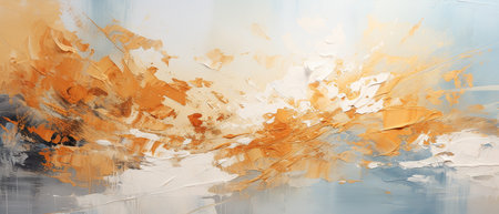 abstract oil painting on canvas with yellow, orange and white colorsの素材