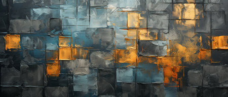Abstract grunge background with blue and orange squares. 3d renderingの素材