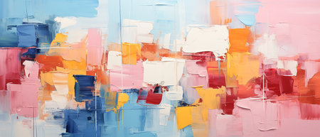 Abstract colorful acrylic painting on canvas. Fragment of artwork. Modern art.の素材