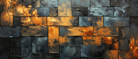 Abstract background with golden and black marble tiles. 3d render illustrationの素材