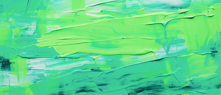 Abstract green brush strokes background. Texture of strokes of colored paint on a white backgroundの素材
