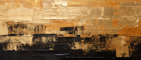 abstract grunge background - black and orange paint on the wallの素材