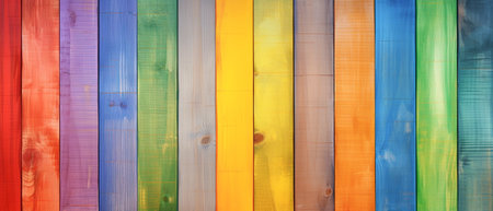 Colorful wood planks background. Multicolored wooden wall.の素材