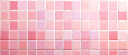 Ceramic tile wall texture background. Pink ceramic tile wall pattern. banner with copy space for textの素材