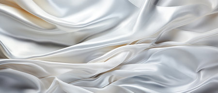 Closeup of rippled white silk fabric background. 3d render illustrationの素材