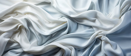 Closeup of rippled white silk fabric, abstract wavy backgroundの素材