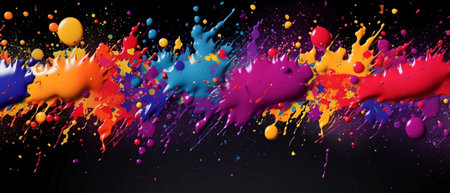 Colorful paint splashes isolated on black background. Vector illustration.の素材