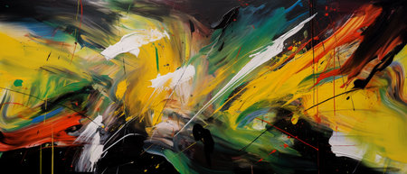 abstract background with colorful spots and splashes of oil paint on canvasの素材