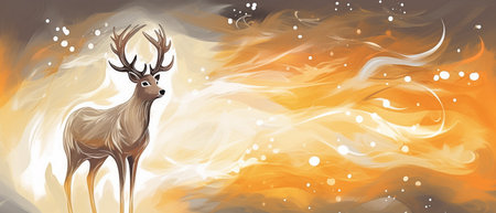 Vector illustration of a deer on a background of fire and smoke.の素材