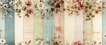 Watercolor spring flowers on a wooden background. Cherry blossoms.の素材