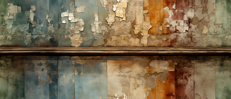 abstract background of the old wall and wooden shelf with peeling paintの素材