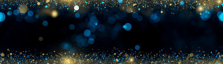 Abstract gold bokeh lights on black background. Christmas and New Year conceptの素材