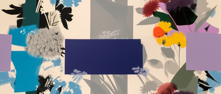 Composite image of floral frame against blue background with vignetteの素材