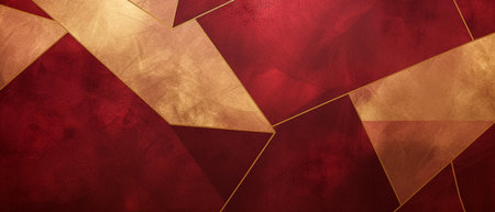 Grunge red and gold background with golden triangles. 3d renderingの素材