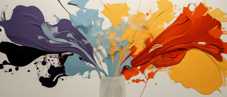 Colorful paint splashes in a vase on a white backgroundの素材