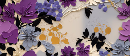 3d illustration of abstract geometric composition, flowers and leaves made of paperの素材