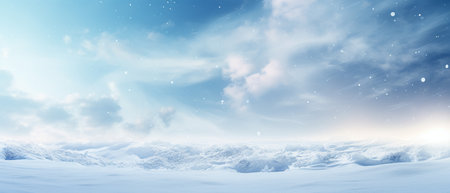Winter landscape with snow and blue sky. 3d render illustration.の素材