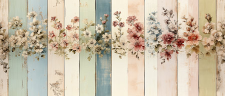 Vintage flowers on wooden background. Can be used as background.の素材
